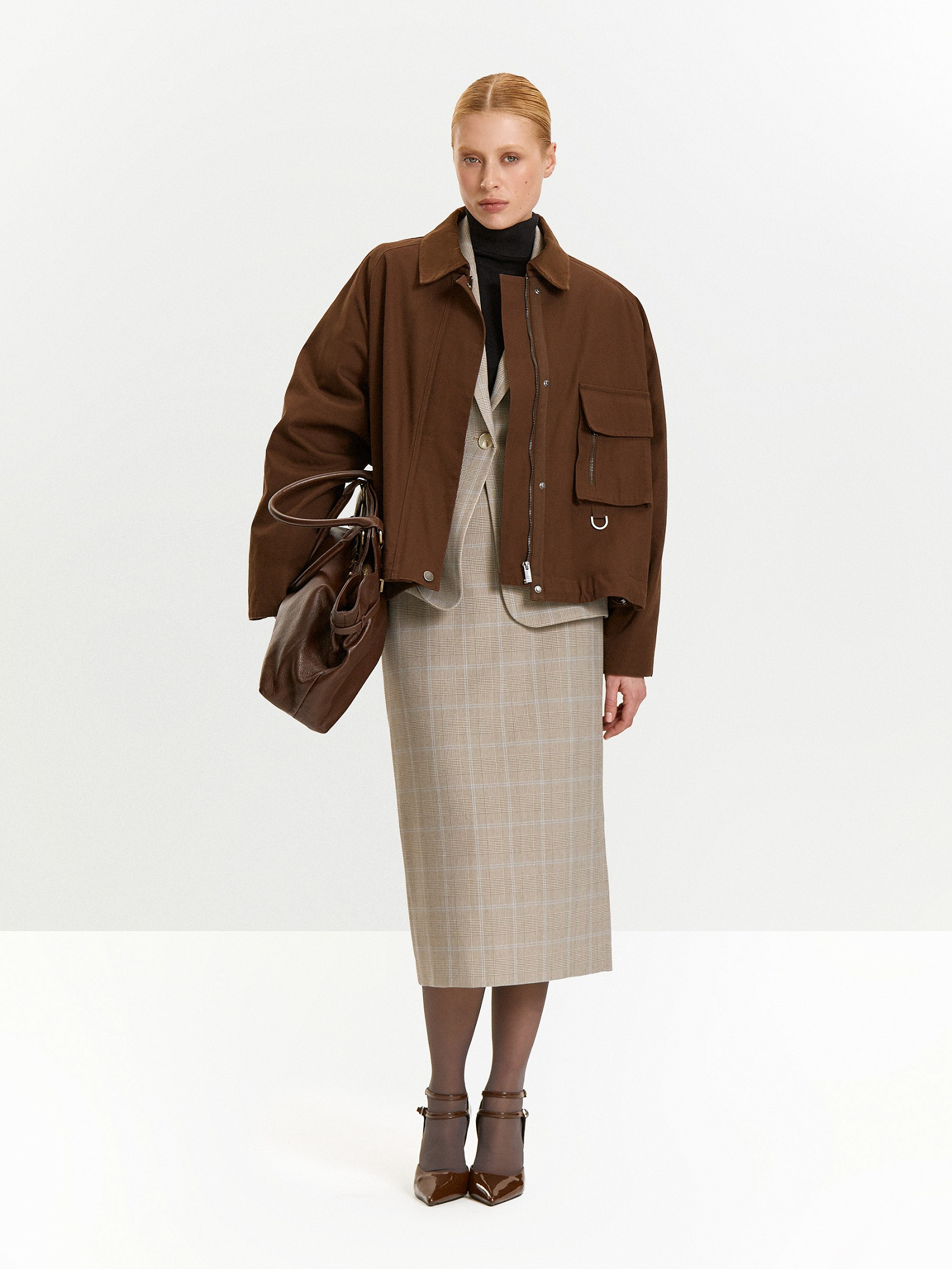 Однобортный жакет в клетку